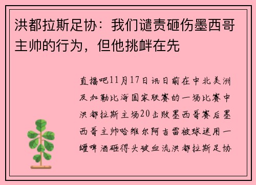 洪都拉斯足协：我们谴责砸伤墨西哥主帅的行为，但他挑衅在先